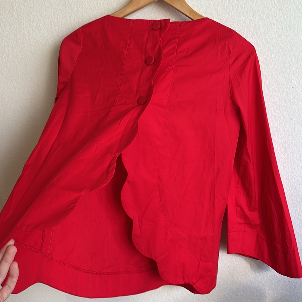 Tara Jarmon Red Tulip Back Buttoned Blouse 100% Cotton Size 36